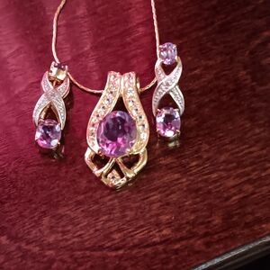 Gold and Purple Earrings And Necklace